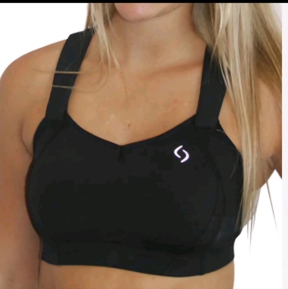 NWOT Brooks Moving Comfort Juno Black Rebound Racerback Sports Bra Size 34DD. - Picture 1 of 10